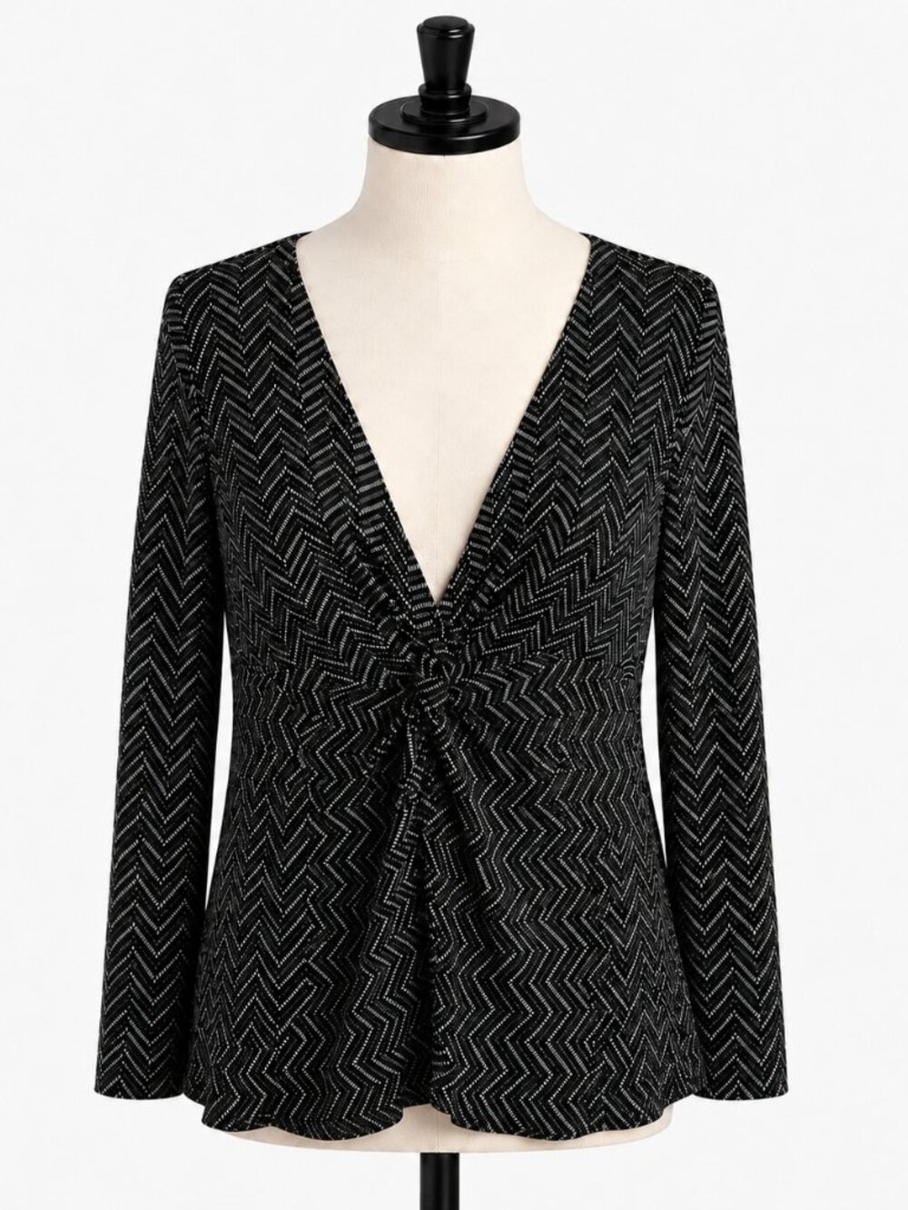 JBS Vintage Plus Size 4X Black Silver Chevron Sparkle Twist Front Top